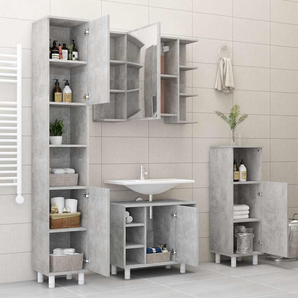 Betonszürke szerelt fa fürdőszobai tükör 80 x 20,5 x 64 cm 9