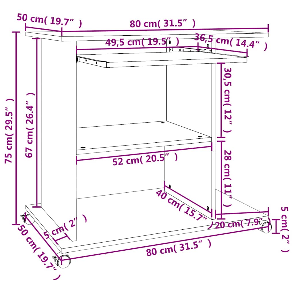 Betonszürke szerelt fa számítógépasztal 80 x 50 x 75 cm 6