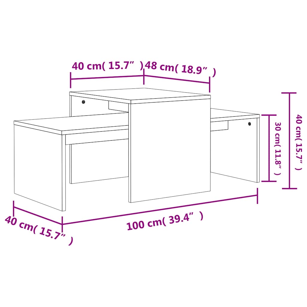 Betonszürke szerelt fa dohányzóasztal szett 100 x 48 x 40 cm 7