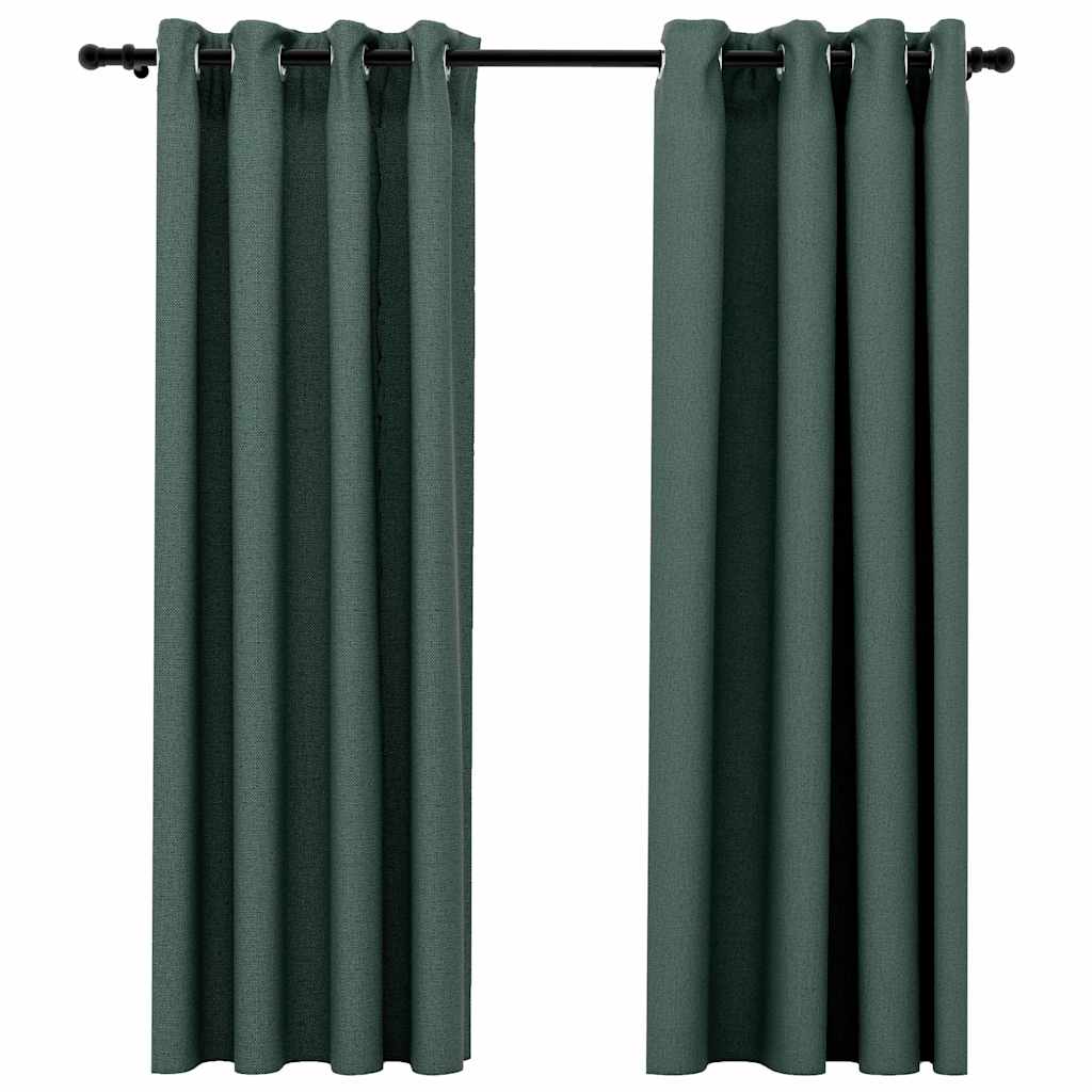 2 db zöld, vászonhatású sötétítőfüggöny fűzőkarikával 140 x 175 cm 2