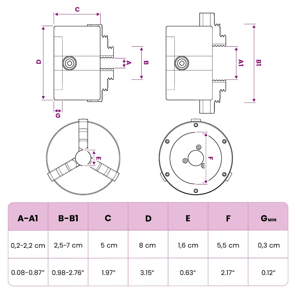 3 szorítópofás önközpontosító acél esztergatokmány 80 mm K11 80 9