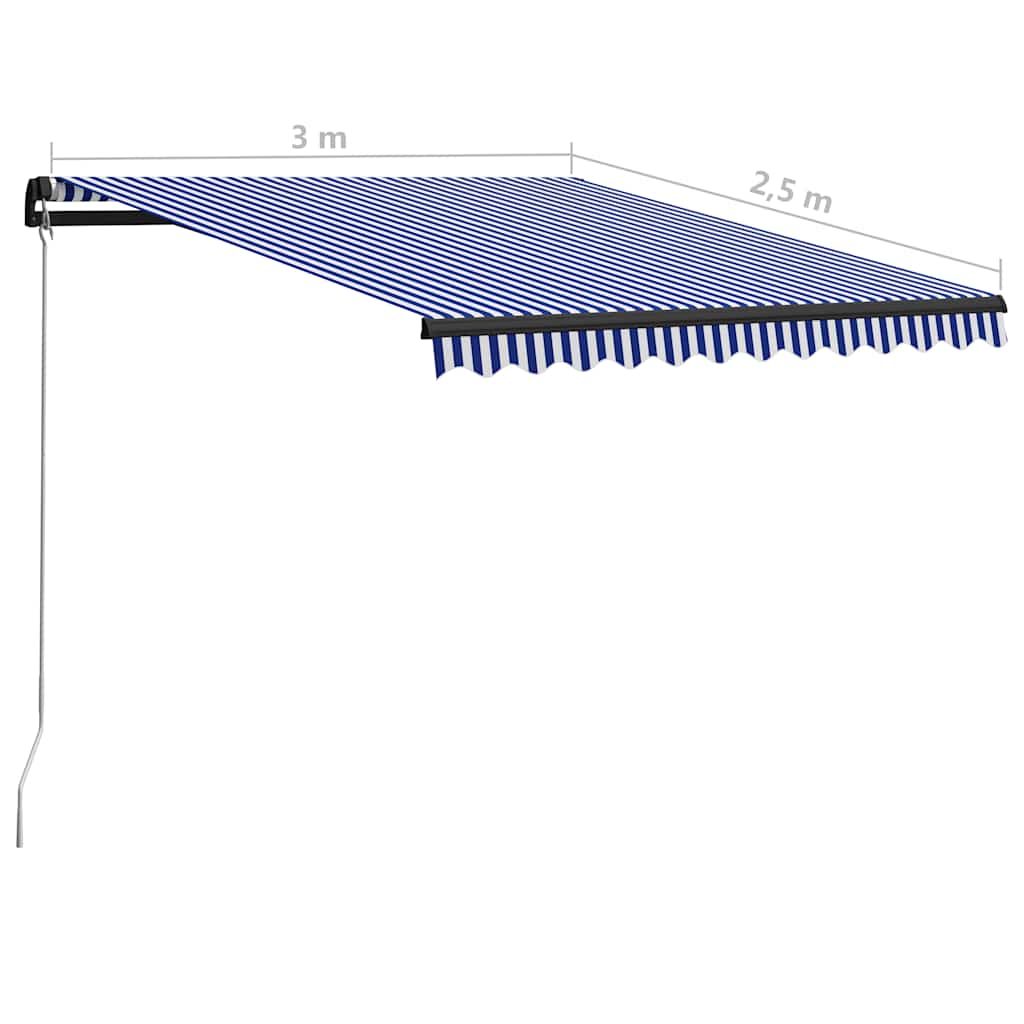 Kék és fehér kézzel kihúzható LED-es napellenző 300 x 250 cm 11