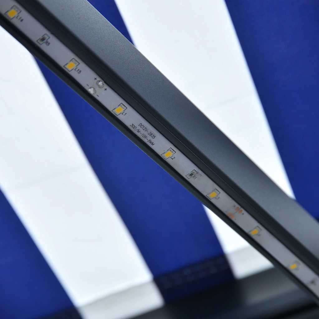 Kék és fehér kézzel kihúzható LED-es napellenző 300 x 250 cm 6