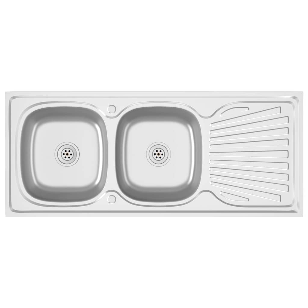 Ezüst rozsdamentes acél dupla konyhamosogató 1200x600x155 mm 2