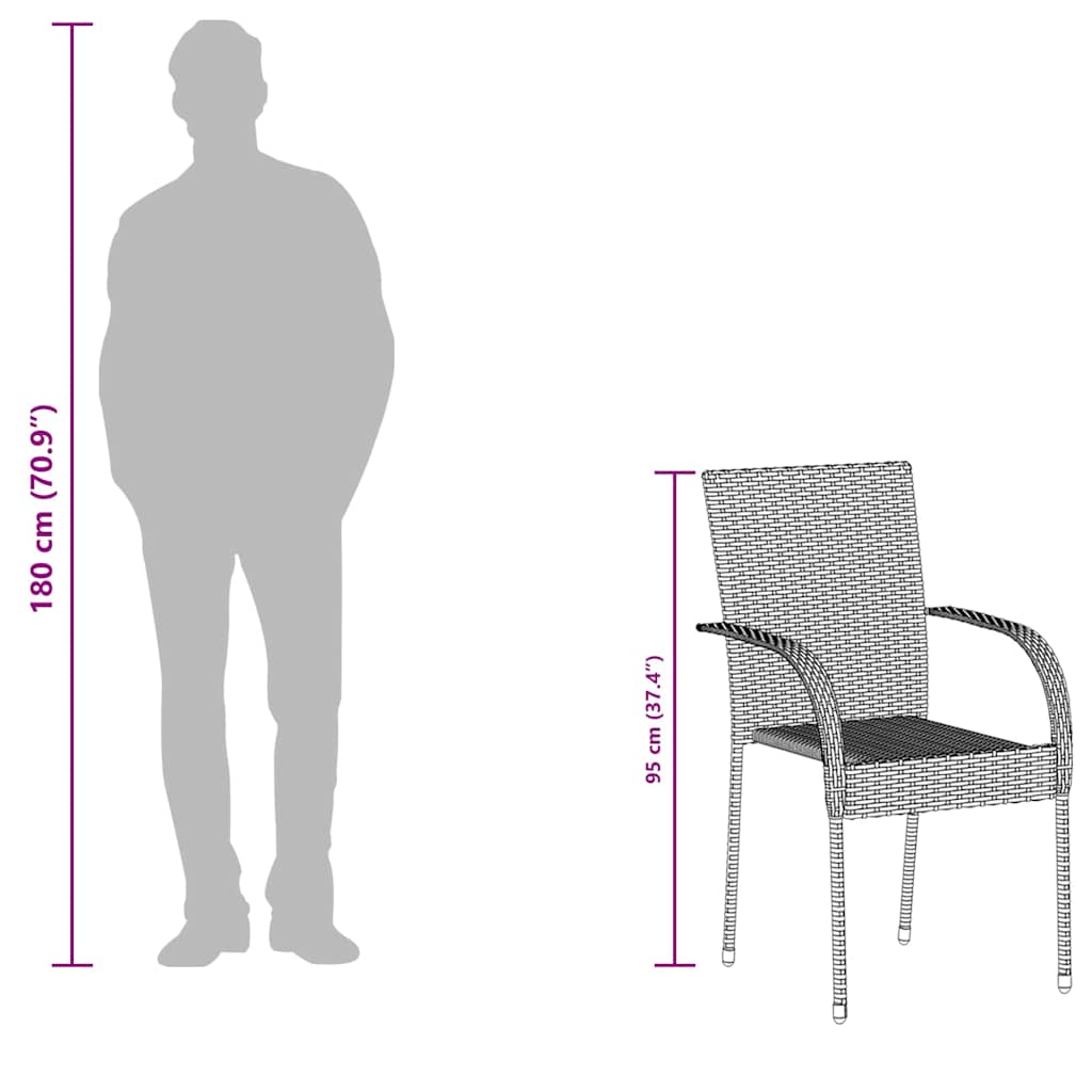 6 db szürke rakásolható polyrattan kültéri szék 11