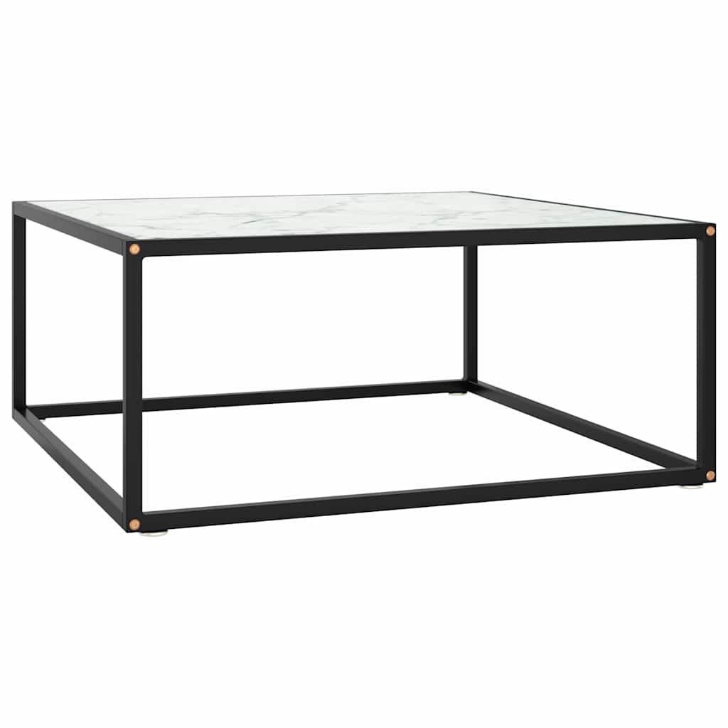 Fekete dohányzóasztal fehér márvány mintás üveggel 80x80x35 cm