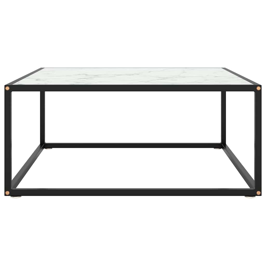 Fekete dohányzóasztal fehér márvány mintás üveggel 80x80x35 cm 2
