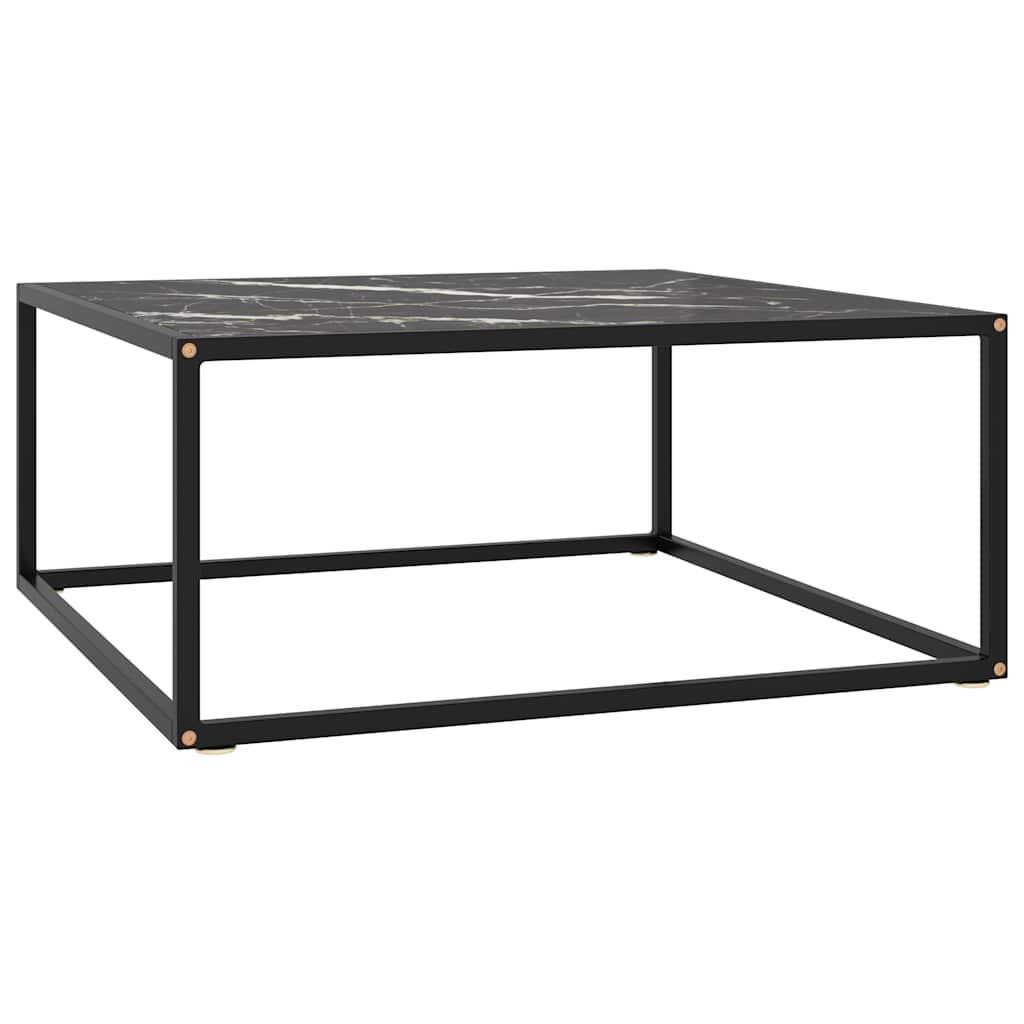 Fekete dohányzóasztal fekete márvány mintás üveggel 80x80x35 cm