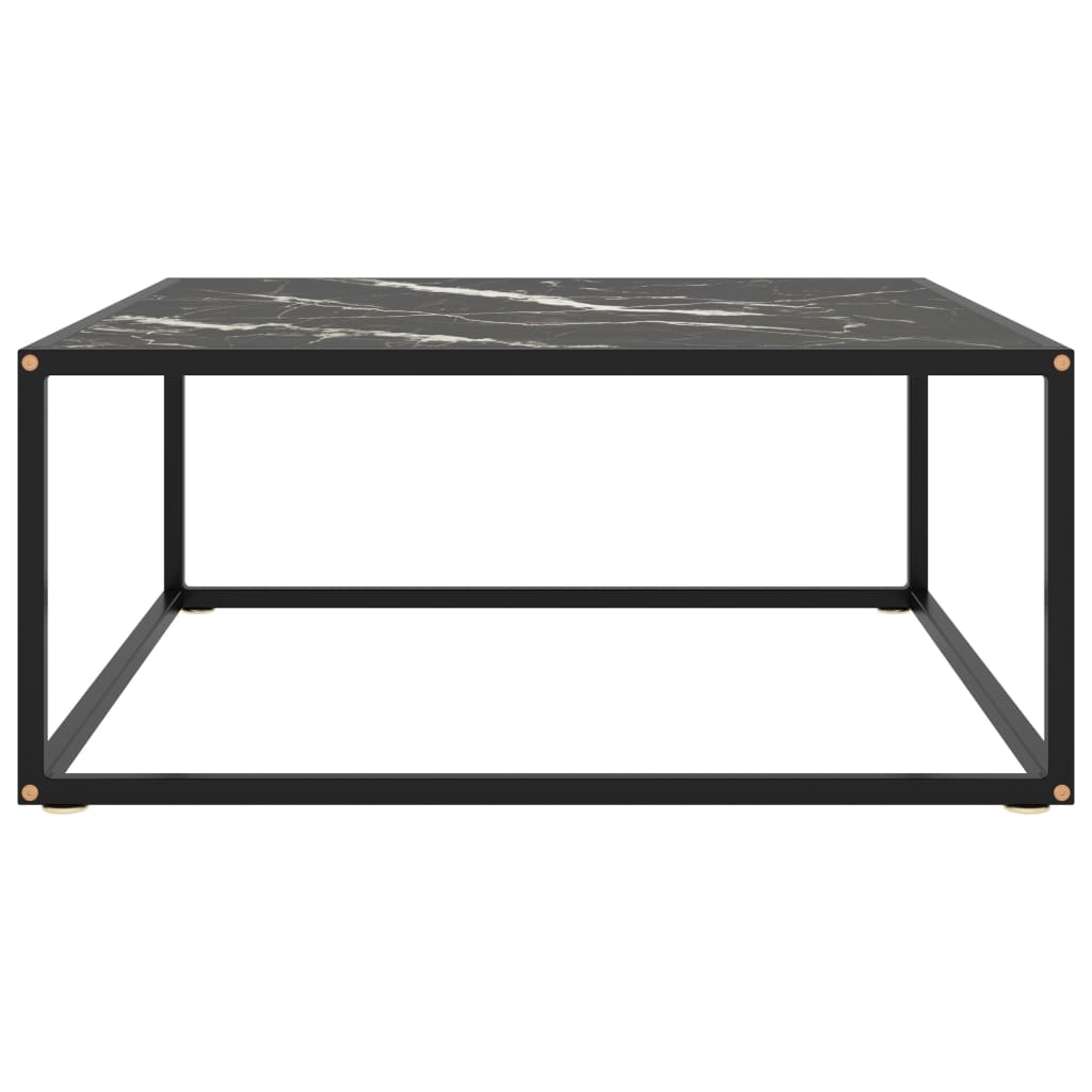Fekete dohányzóasztal fekete márvány mintás üveggel 80x80x35 cm 2