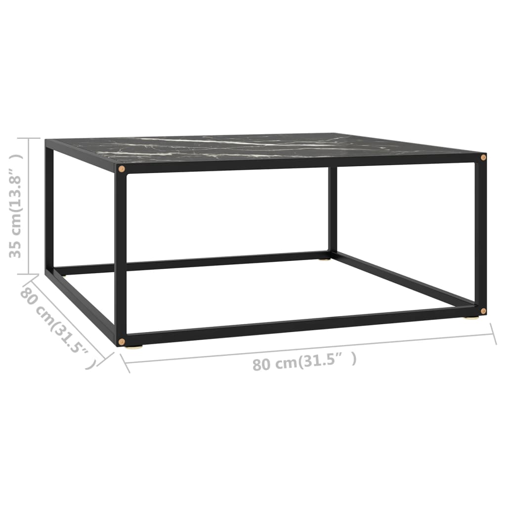 Fekete dohányzóasztal fekete márvány mintás üveggel 80x80x35 cm 5