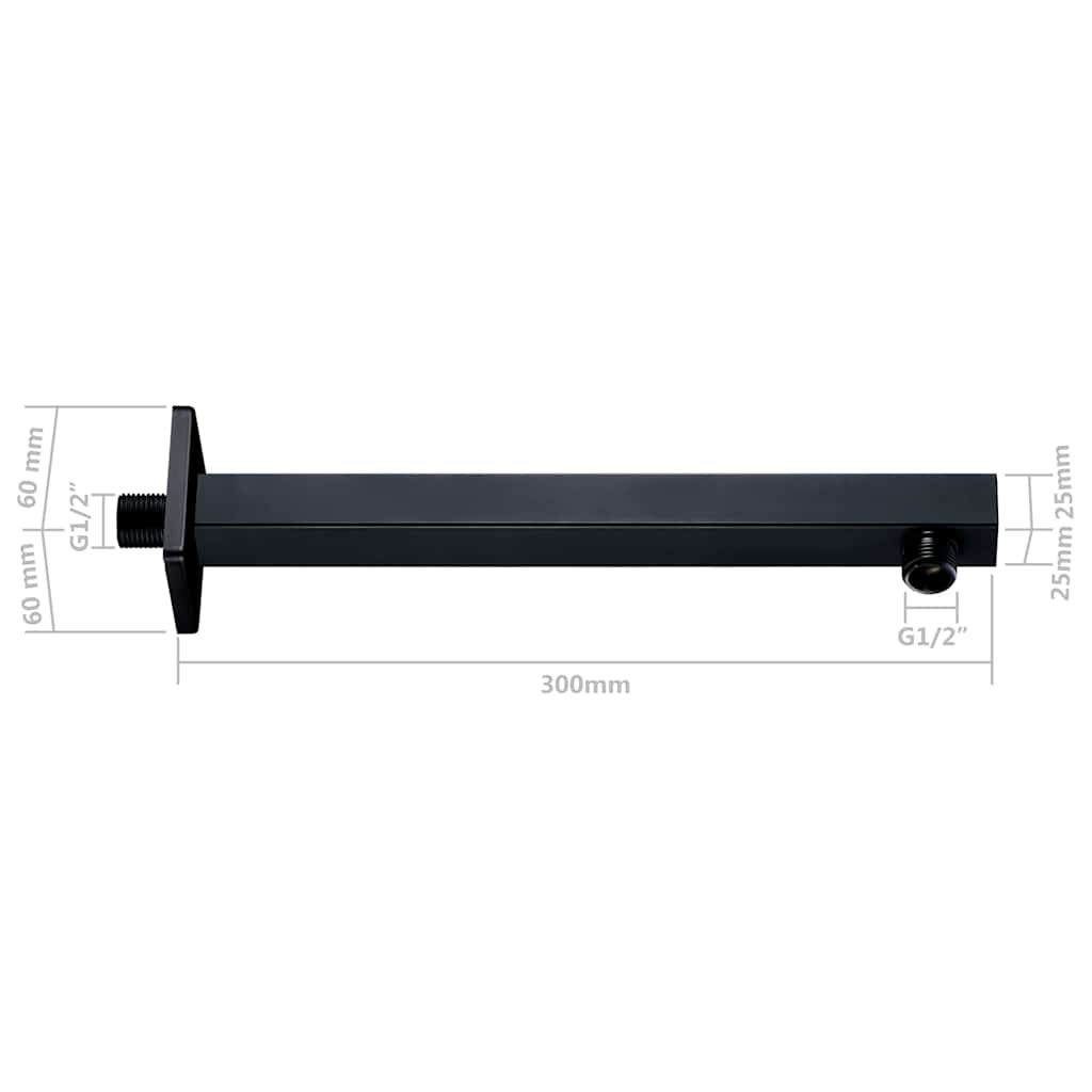 Fekete négyszögletes rozsdamentes acél zuhanytartókar 30 cm 6