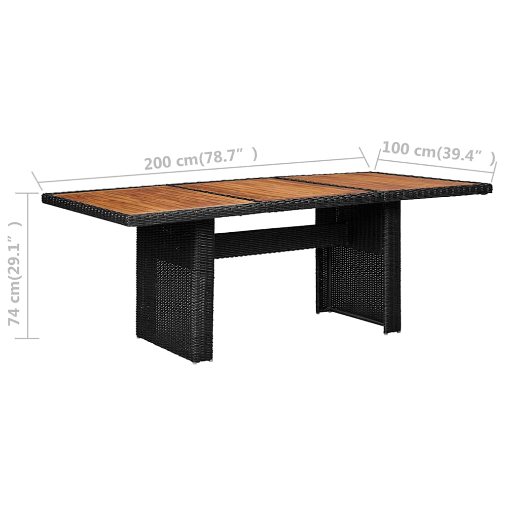 Fekete polyrattan kerti étkezőasztal 200 x 100 x 74 cm 6