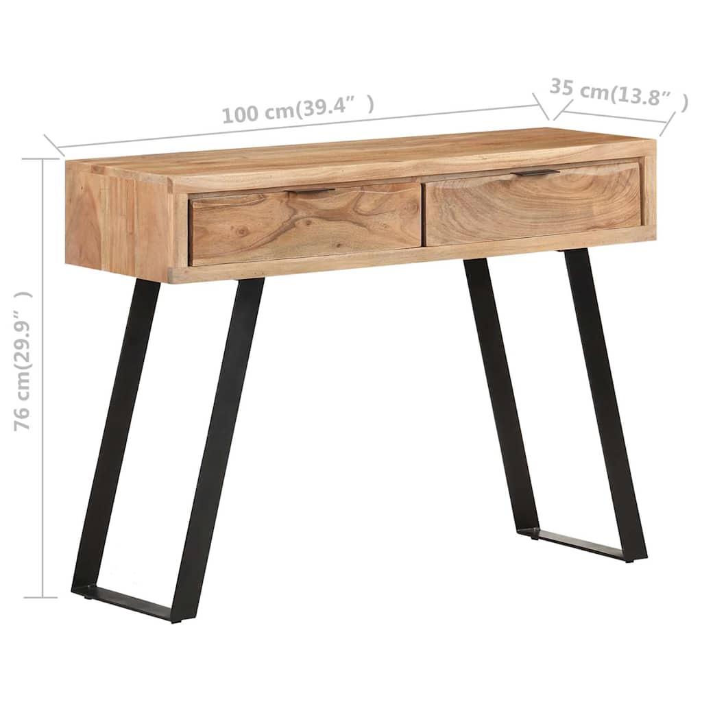 Természetes szélű tömör akácfa tálalóasztal 100 x 35 x 76 cm 9