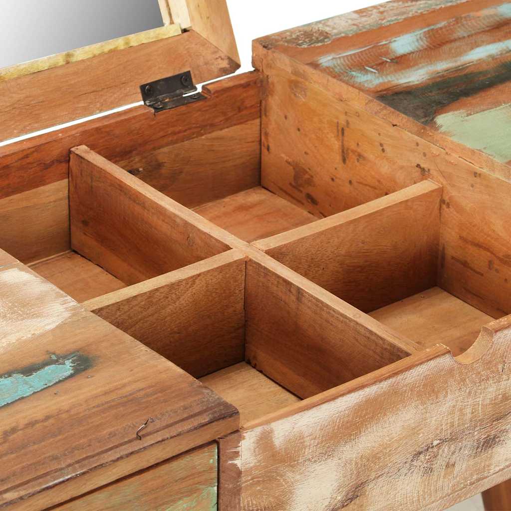 Tömör újrahasznosított fa fésülködőasztal tükörrel 112x45x76 cm 7