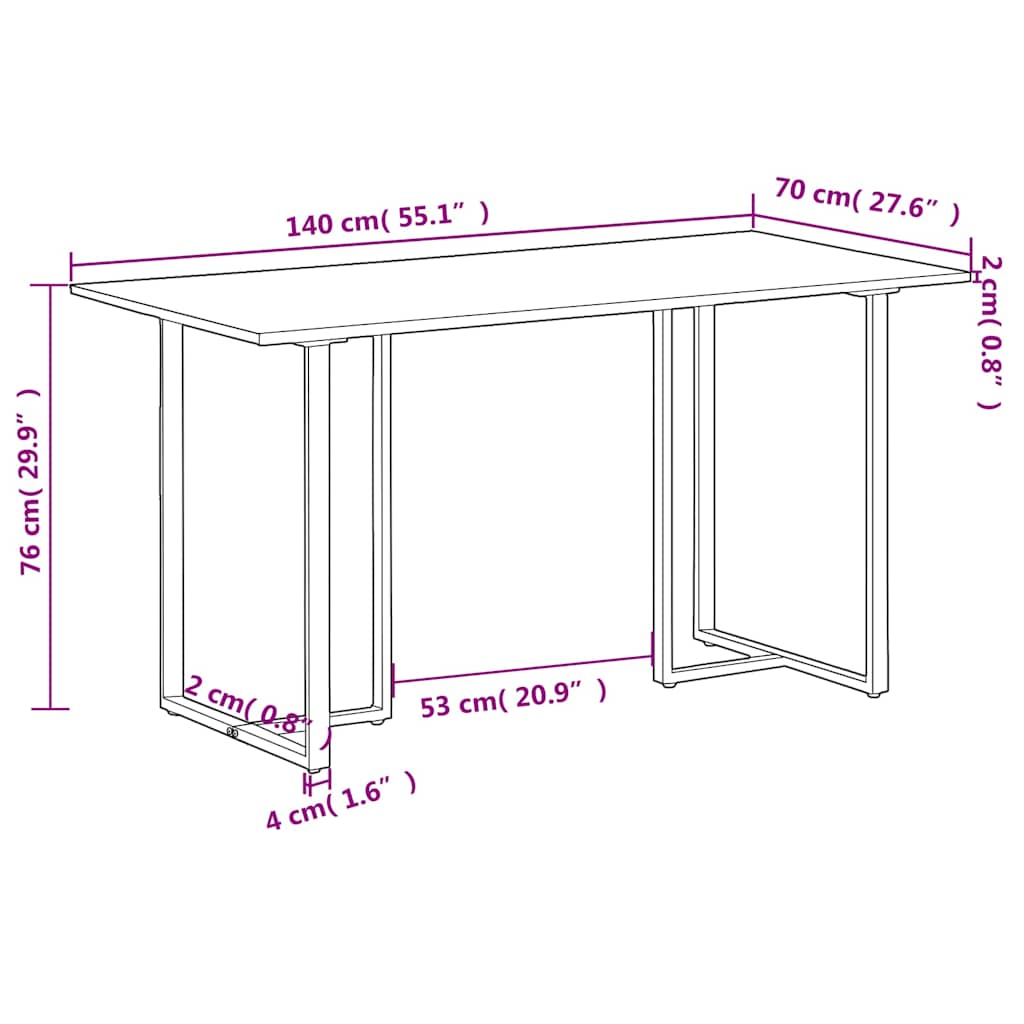 Tömör újrahasznosított fa étkezőasztal 140 cm 6