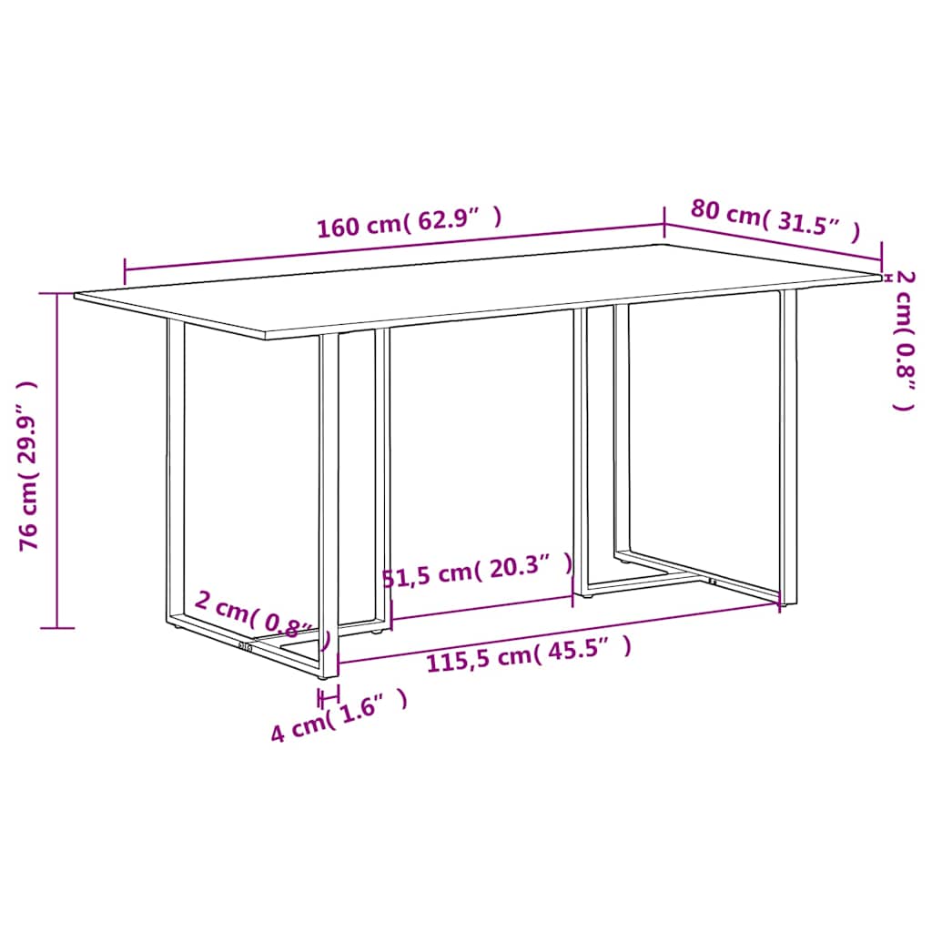 Tömör újrahasznosított fa étkezőasztal 160 cm 7