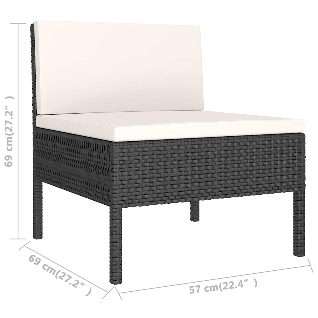 3 részes fekete polyrattan kerti ülőgarnitúra párnákkal 7