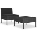 2-részes fekete polyrattan kerti bútorszett párnákkal 2