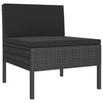2-részes fekete polyrattan kerti bútorszett párnákkal 3