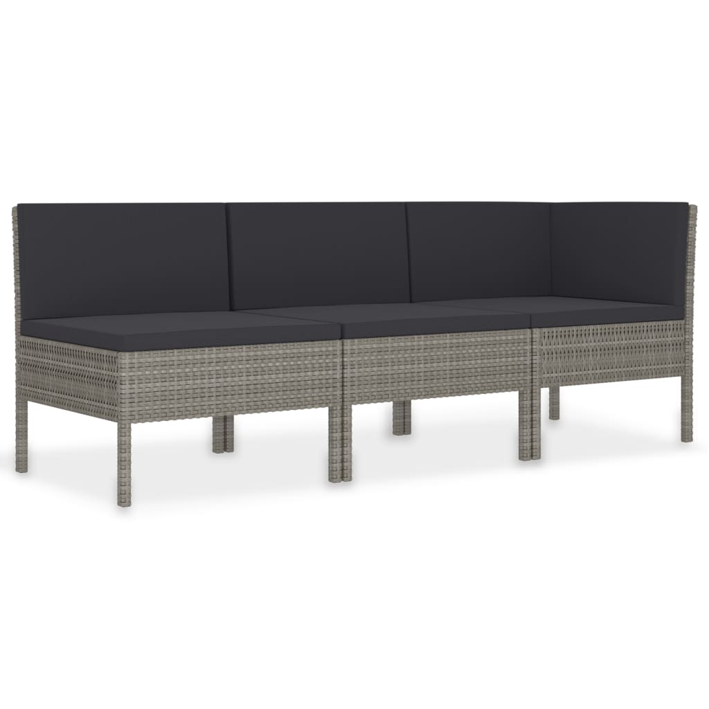 3 részes szürke polyrattan kerti ülőgarnitúra párnákkal 2