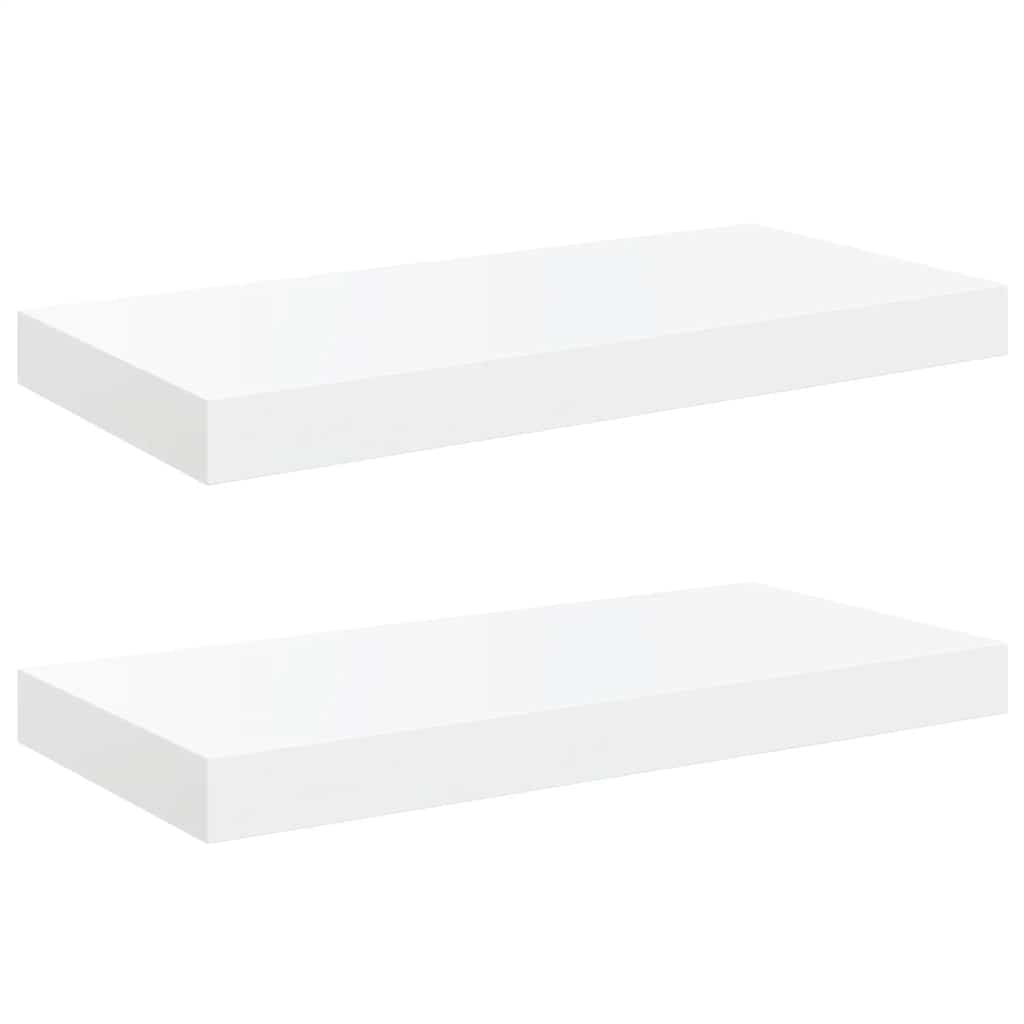 2 db magasfényű fehér MDF lebegő fali polc 50 x 23,5 x 3,8 cm 2