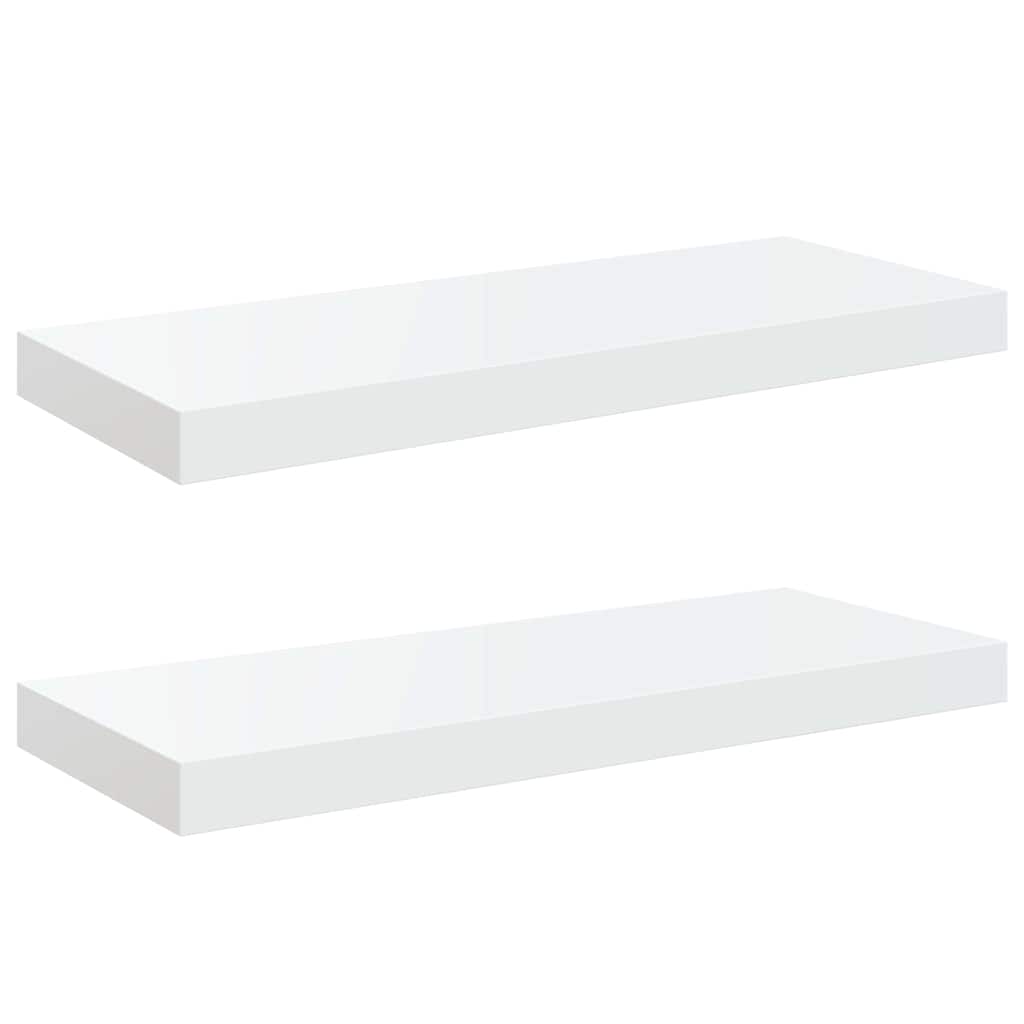 2 db magasfényű fehér MDF lebegő fali polc 60 x 23,5 x 3,8 cm 2