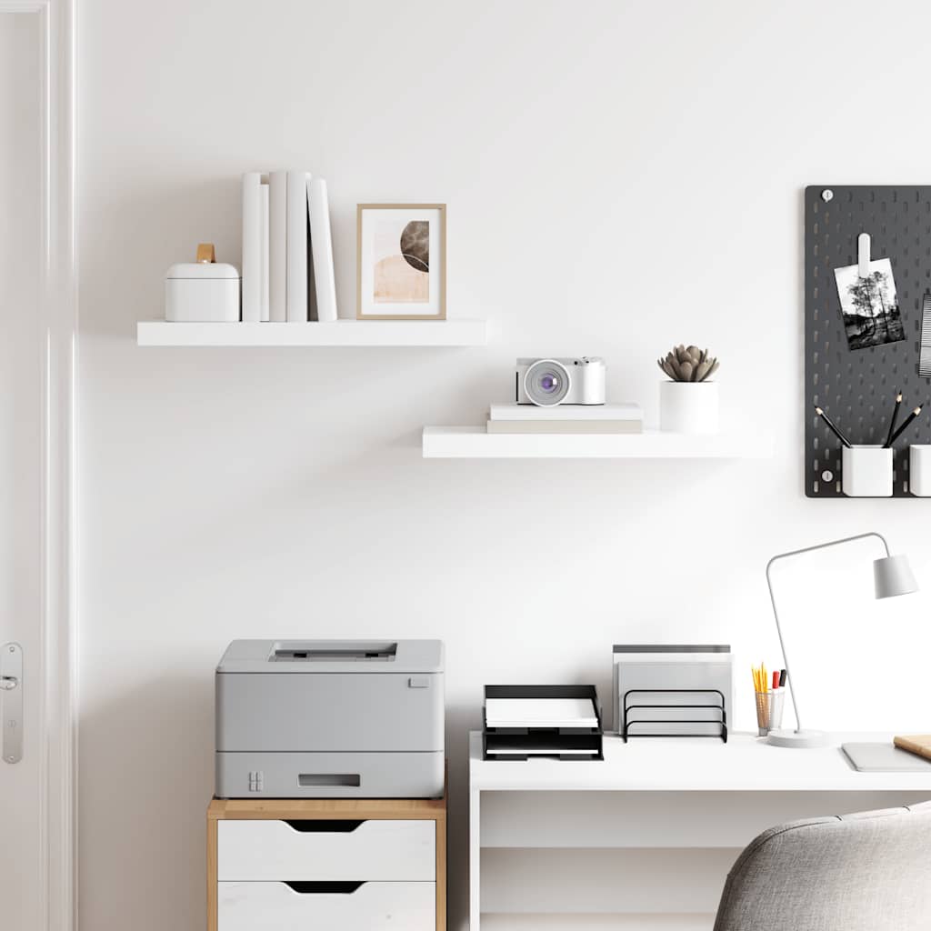 2 db magasfényű fehér MDF lebegő fali polc 60 x 23,5 x 3,8 cm 3