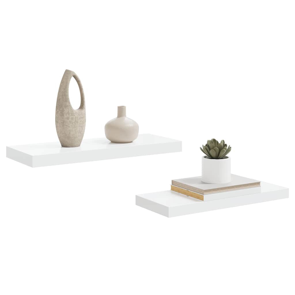 2 db magasfényű fehér MDF lebegő fali polc 60 x 23,5 x 3,8 cm 5