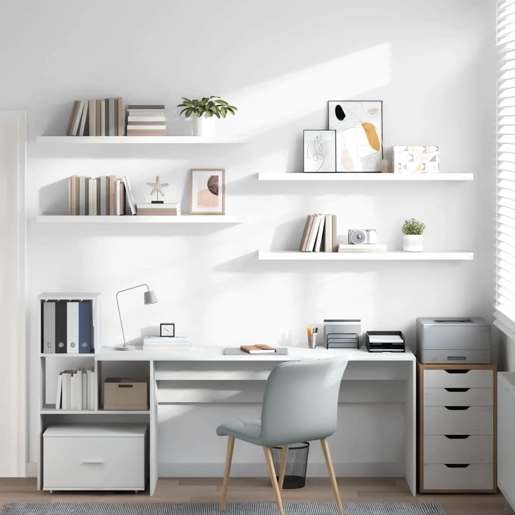 4 db magasfényű fehér MDF lebegő fali polc 120 x 23,5 x 3,8 cm 3
