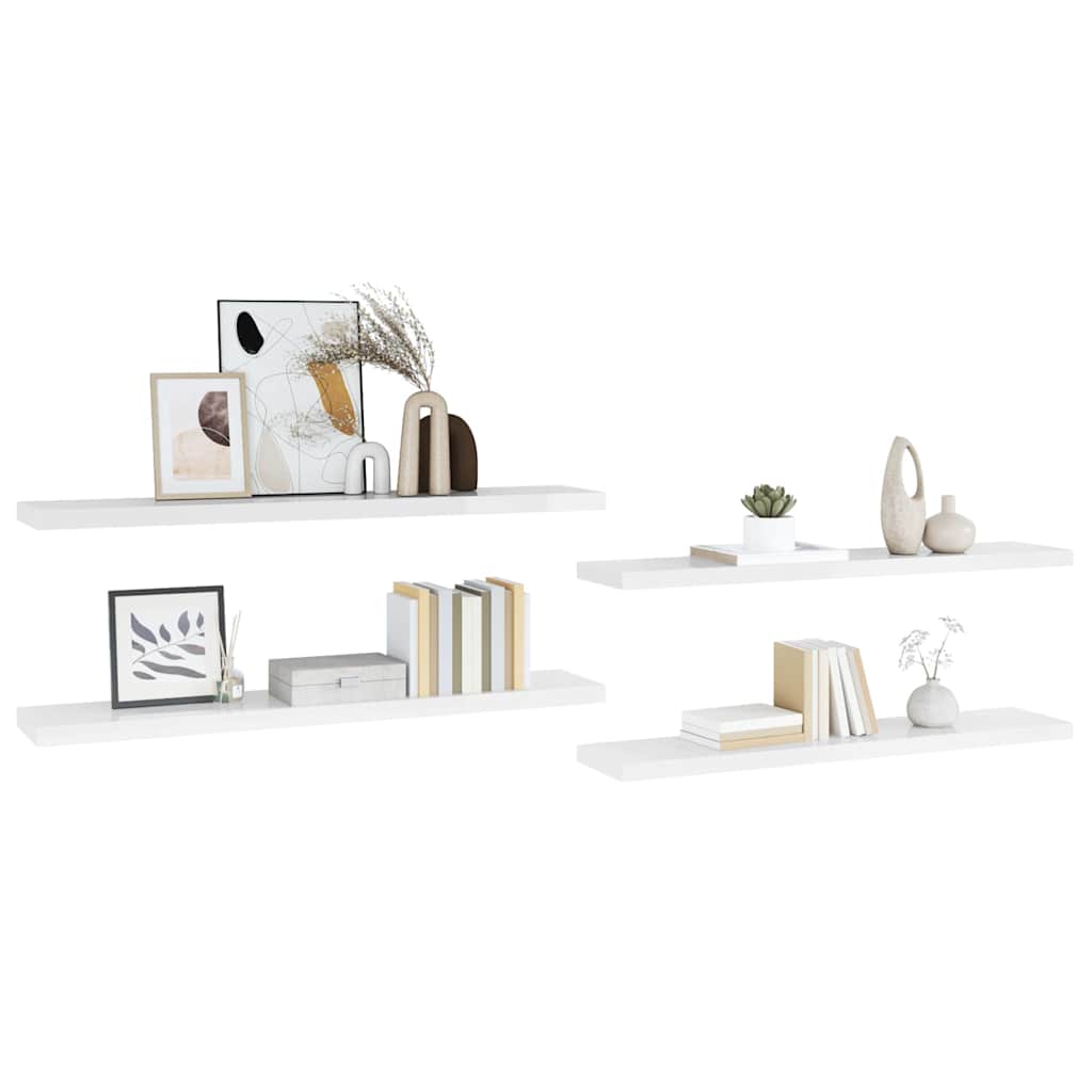 4 db magasfényű fehér MDF lebegő fali polc 120 x 23,5 x 3,8 cm 5