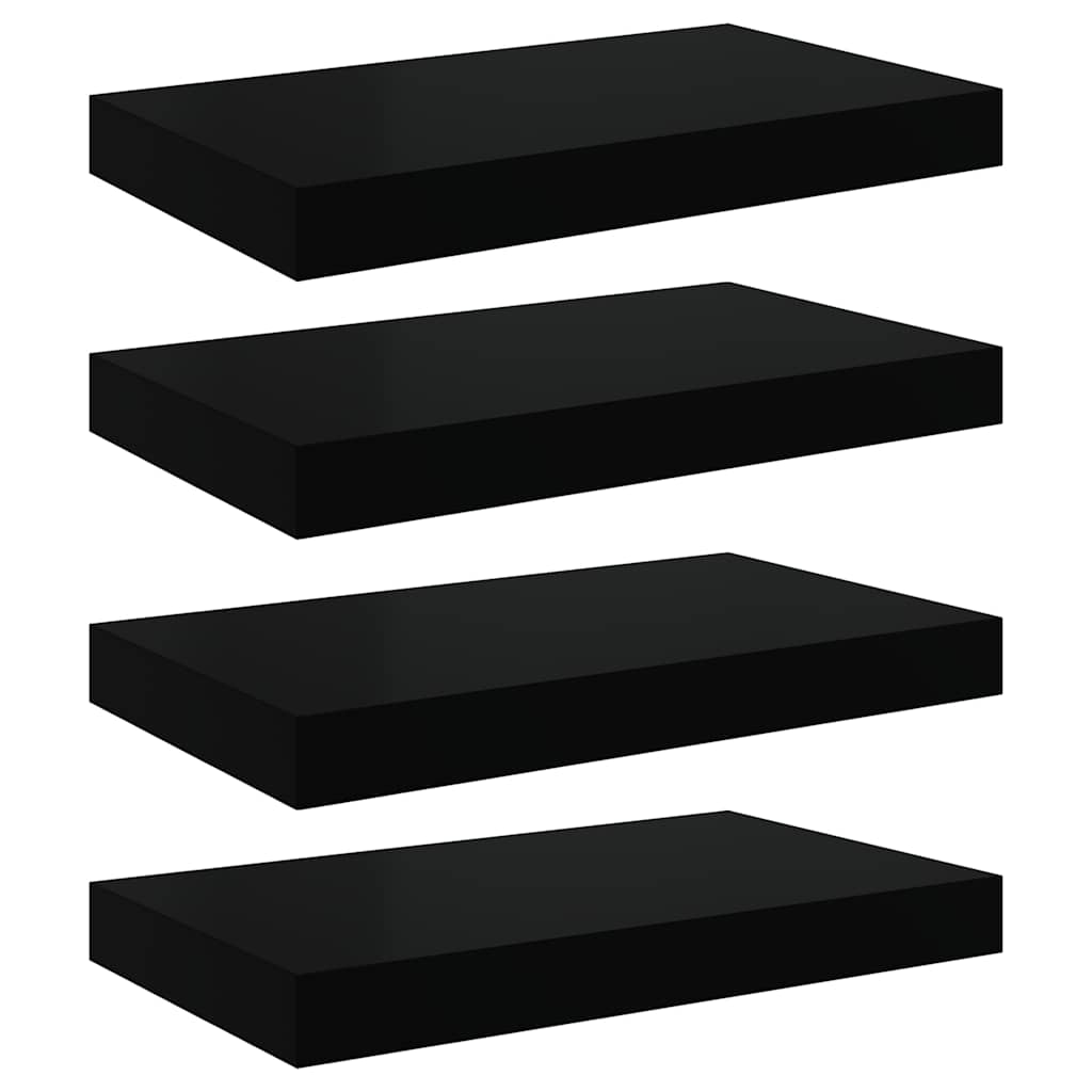 4 db magasfényű fekete MDF lebegő fali polc 40 x 23,5 x 3,8 cm 2