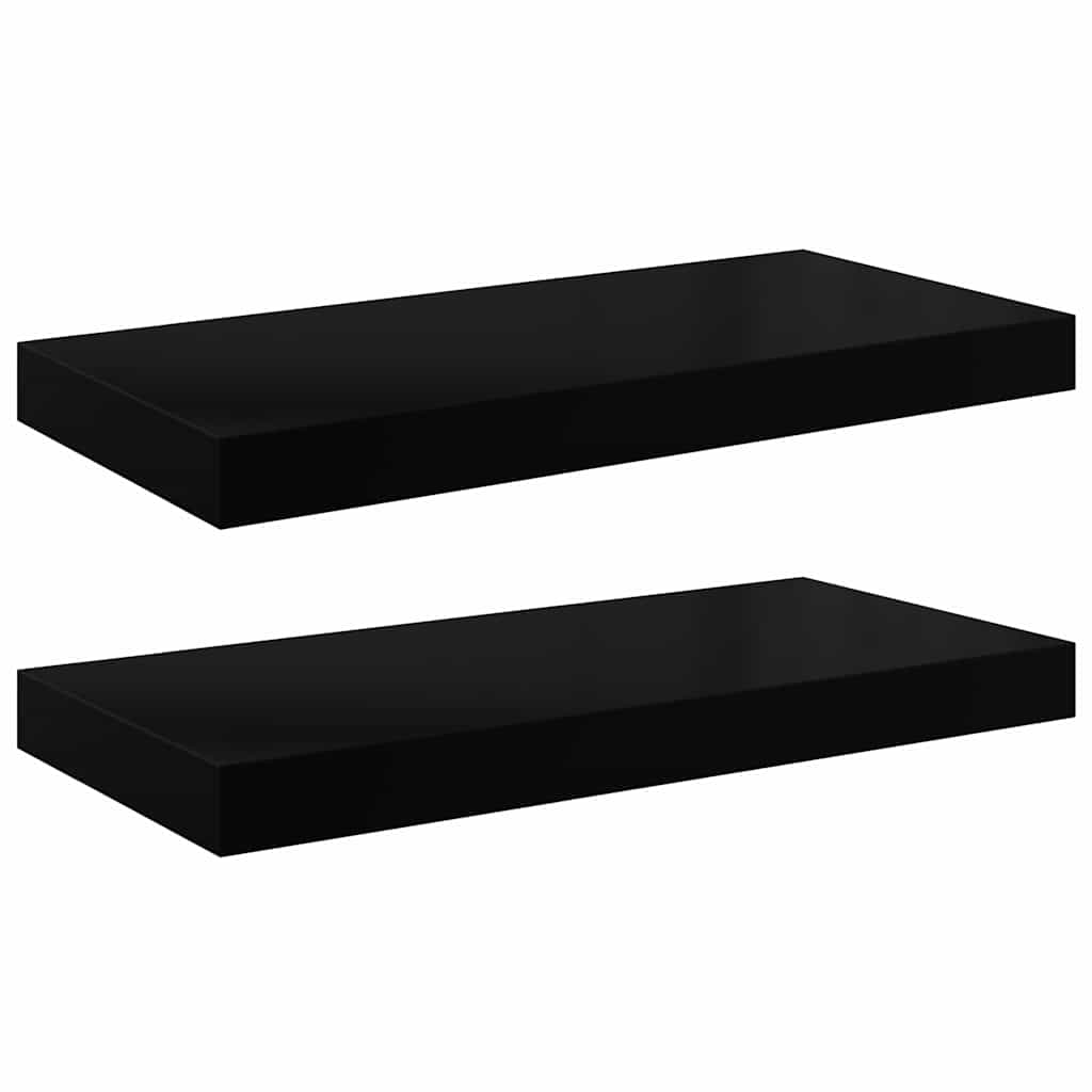 2 db magasfényű fekete MDF lebegő fali polc 50 x 23,5 x 3,8 cm 2