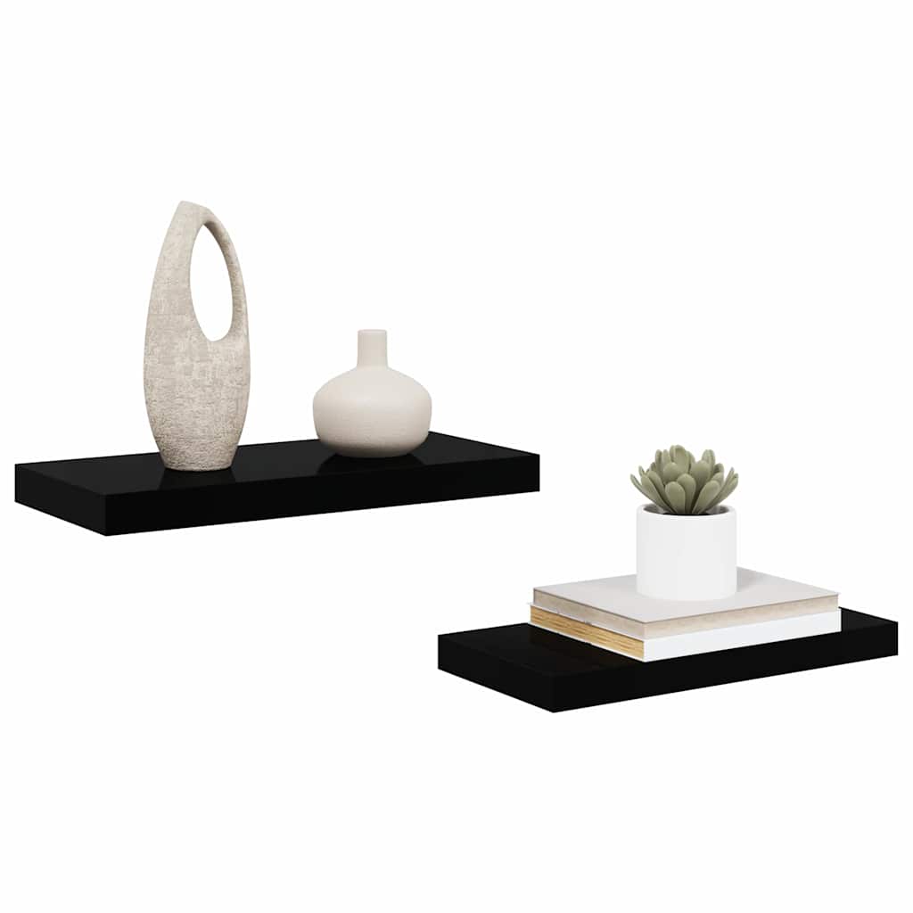 2 db magasfényű fekete MDF lebegő fali polc 50 x 23,5 x 3,8 cm 5