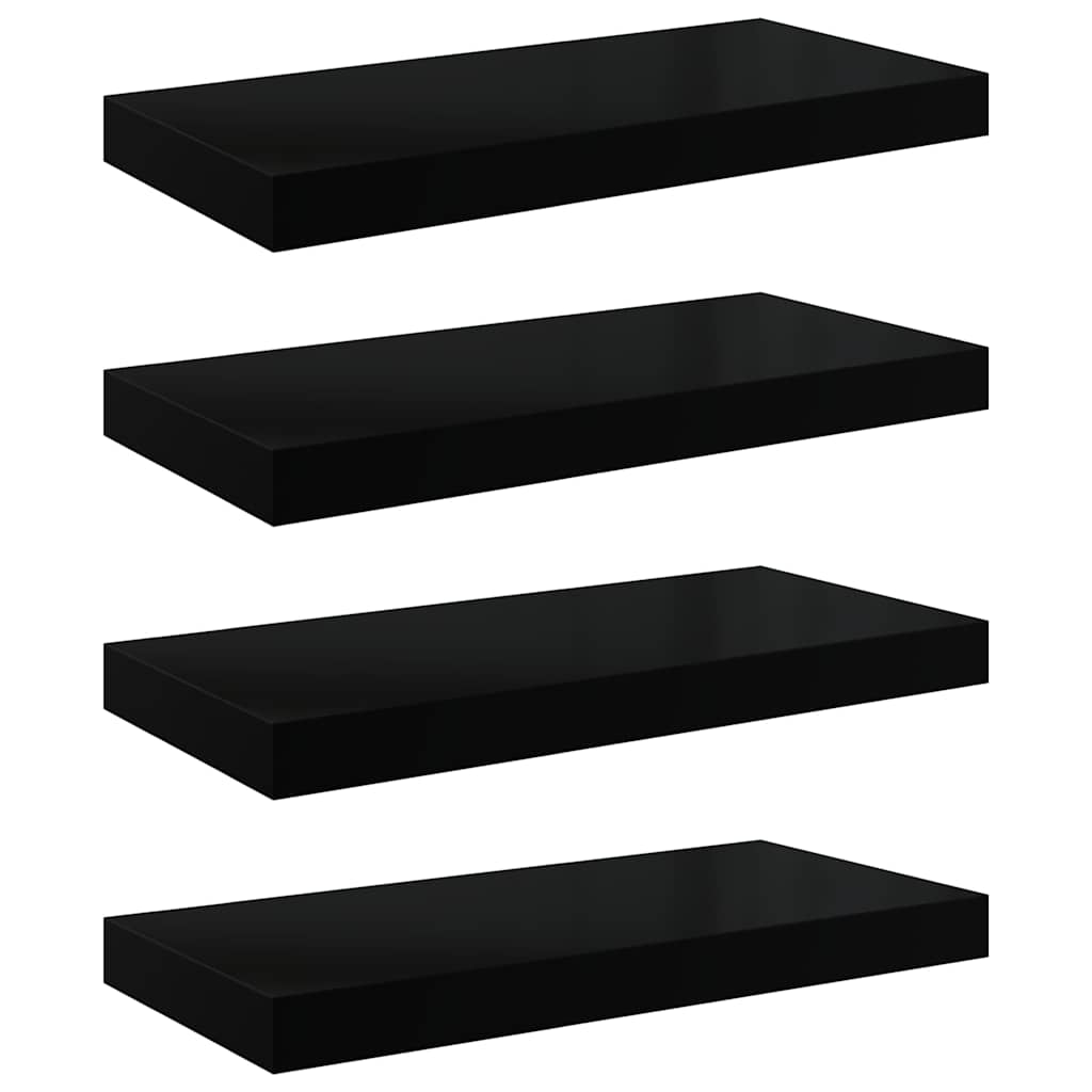 4 db magasfényű fekete MDF lebegő fali polc 50 x 23,5 x 3,8 cm 2