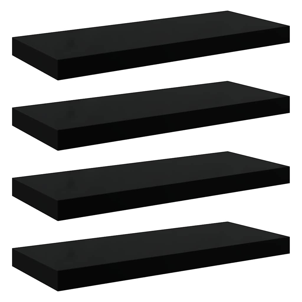 4 db magasfényű fekete MDF lebegő fali polc 60 x 23,5 x 3,8 cm 2