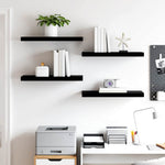 4 db magasfényű fekete MDF lebegő fali polc 60 x 23,5 x 3,8 cm 3