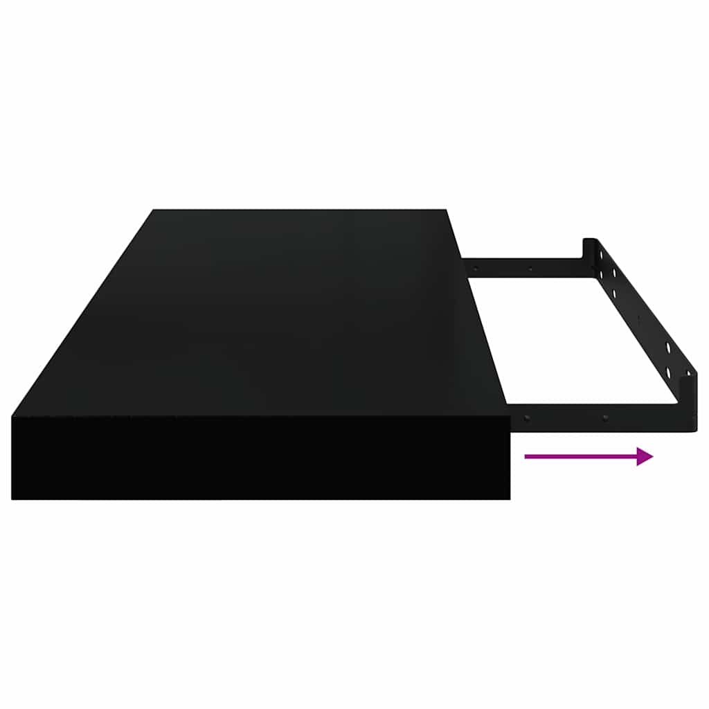 4 db magasfényű fekete MDF lebegő fali polc 60 x 23,5 x 3,8 cm 11