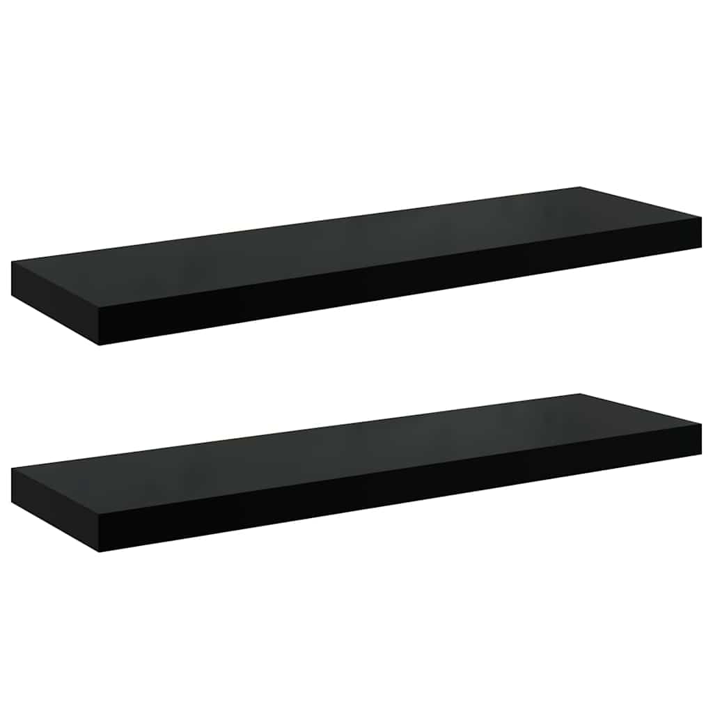 2 db magasfényű fekete MDF lebegő fali polc 80 x 23,5 x 3,8 cm 2