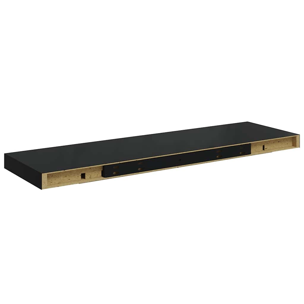 2 db magasfényű fekete MDF lebegő fali polc 80 x 23,5 x 3,8 cm 9