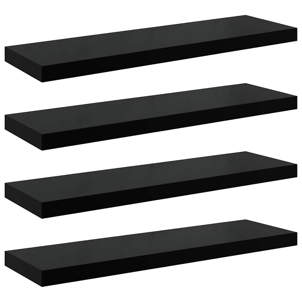 4 db magasfényű fekete MDF fali polc 90 x 23,5 x 3,8 cm 2