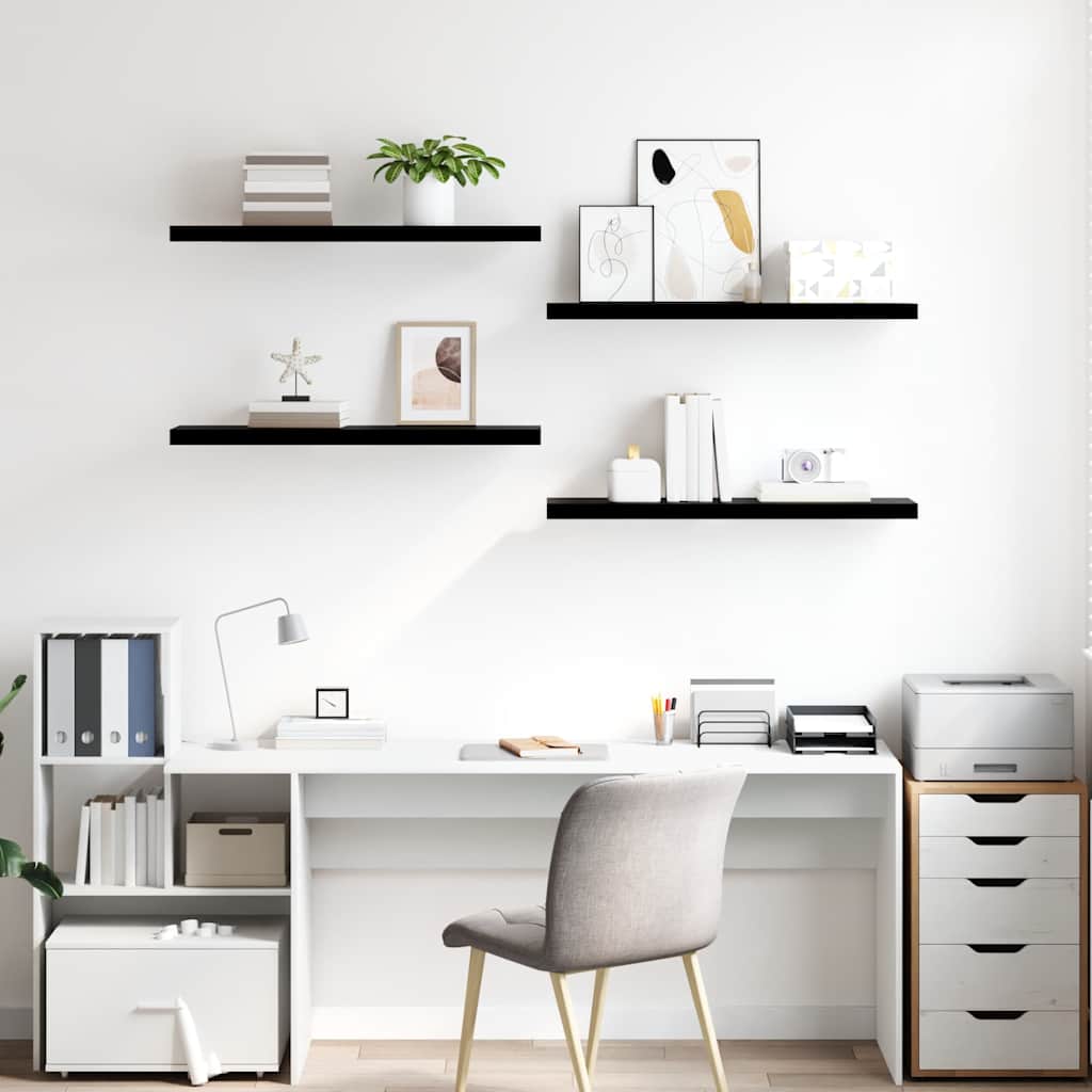 4 db magasfényű fekete MDF fali polc 90 x 23,5 x 3,8 cm 3
