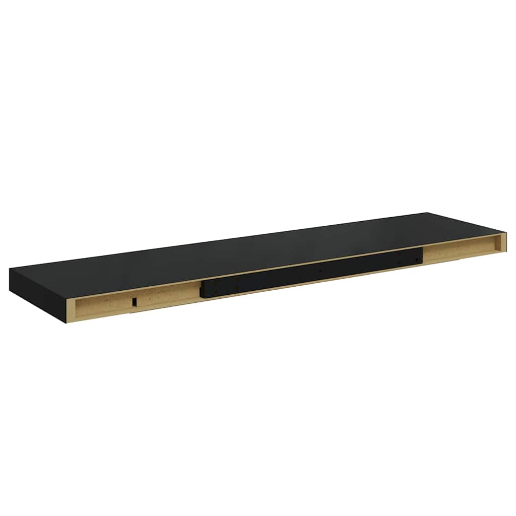 4 db magasfényű fekete MDF fali polc 90 x 23,5 x 3,8 cm 9
