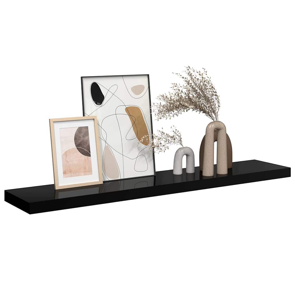 Magasfényű fekete MDF lebegő fali polc 120 x 23,5 x 3,8 cm 5