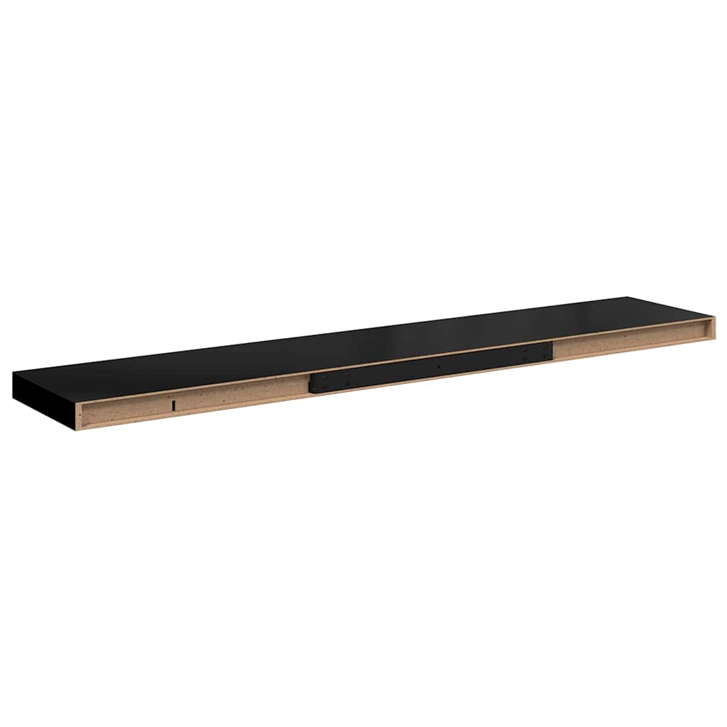 Magasfényű fekete MDF lebegő fali polc 120 x 23,5 x 3,8 cm 8