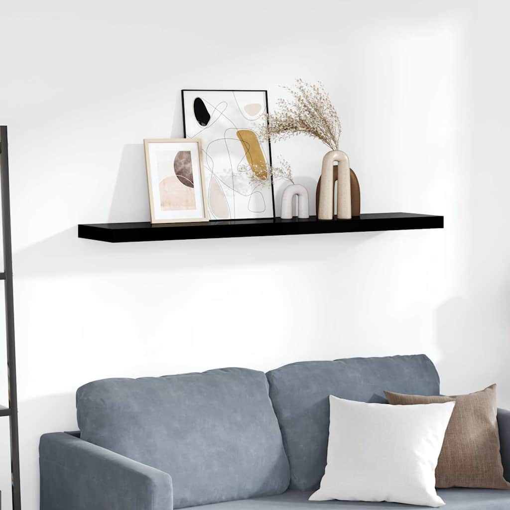 Magasfényű fekete MDF lebegő fali polc 120 x 23,5 x 3,8 cm