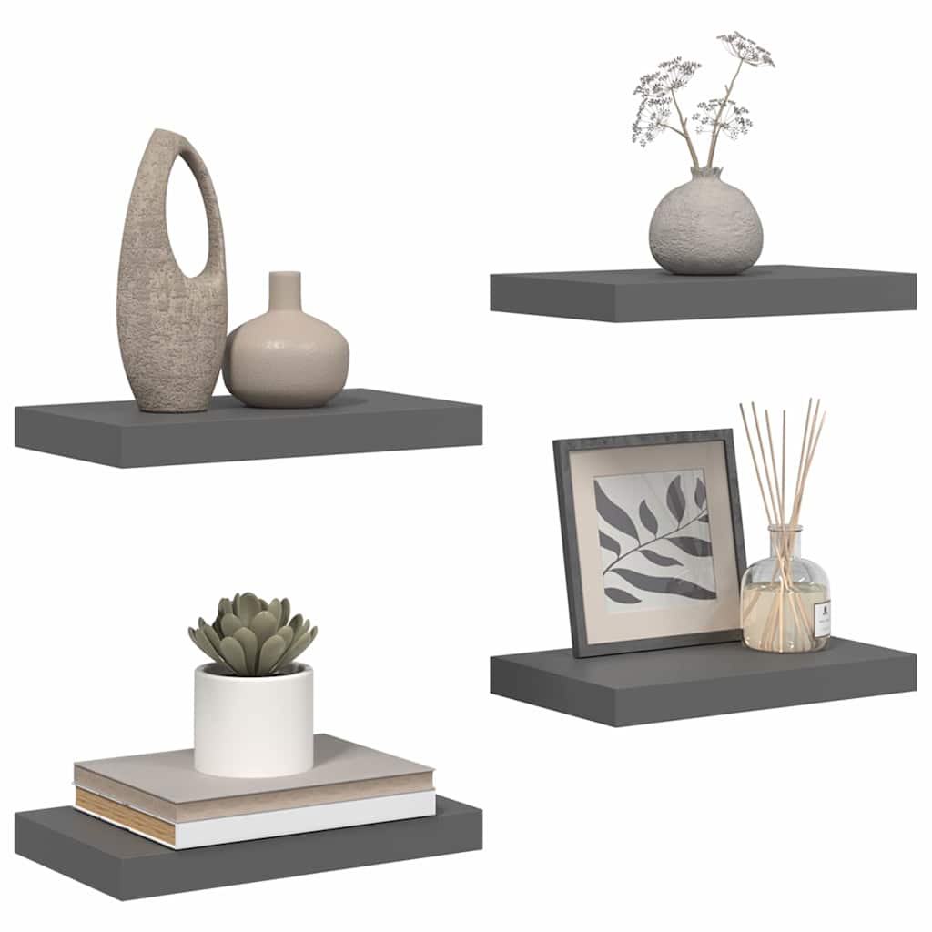 4 db magasfényű szürke MDF lebegő fali polc 40 x 23,5 x 3,8 cm 5