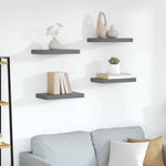 4 db magasfényű szürke MDF lebegő fali polc 40 x 23,5 x 3,8 cm