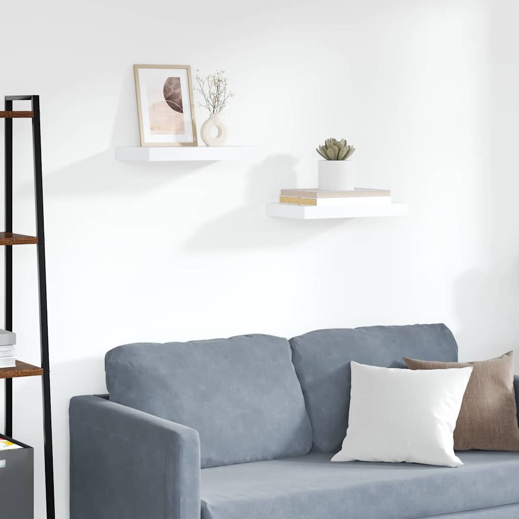 2 db fehér MDF lebegő fali polc 40 x 23,5 x 3,8 cm
