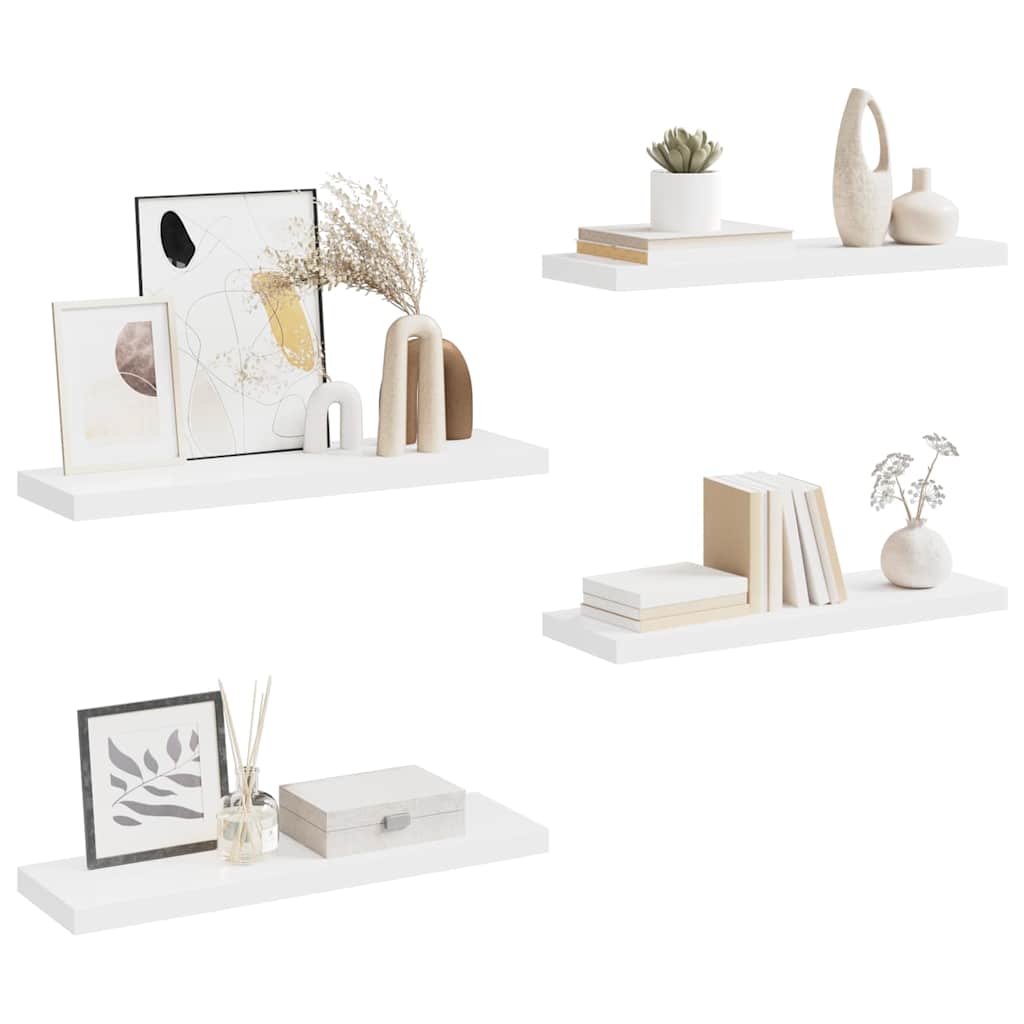 4 db fehér MDF lebegő fali polc 80 x 23,5 x 3,8 cm 5