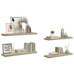 4 db tölgyszínű MDF lebegő fali polc 90 x 23,5 x 3,8 cm 5